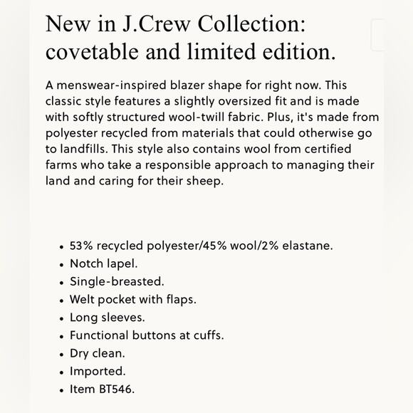 J. Crew Collection Navy Wool Twill Blazer Lined NWT - Picture 11 of 11